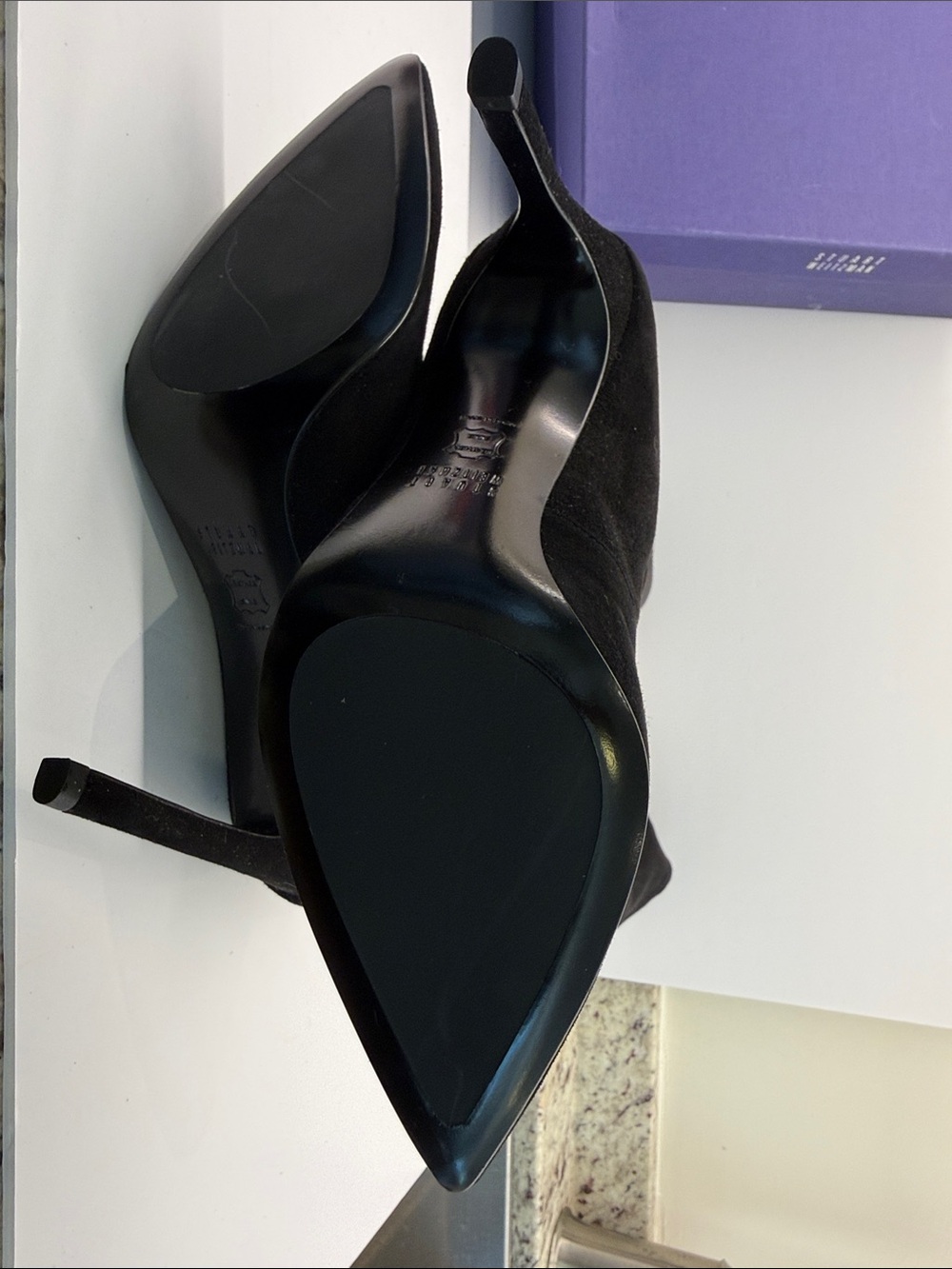 Stuart Weitzman Tall Black Suede Over-the-Knee Pointed-Toe Boots - Picture 5 of 8